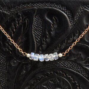 Rainbow Moonstone Choker Necklace Bronze and Silver - Artisan Handcrafted NWT
